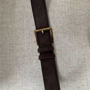 J. Crew Dark Brown Suede Belt with Antique Gold Brass Buckle - XS
